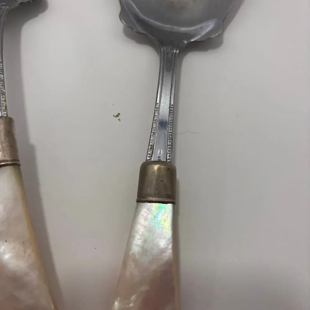 Antique Mother of Pearl Serving Set, Silver Plated EPNS B.S. Co. 2 pieces
